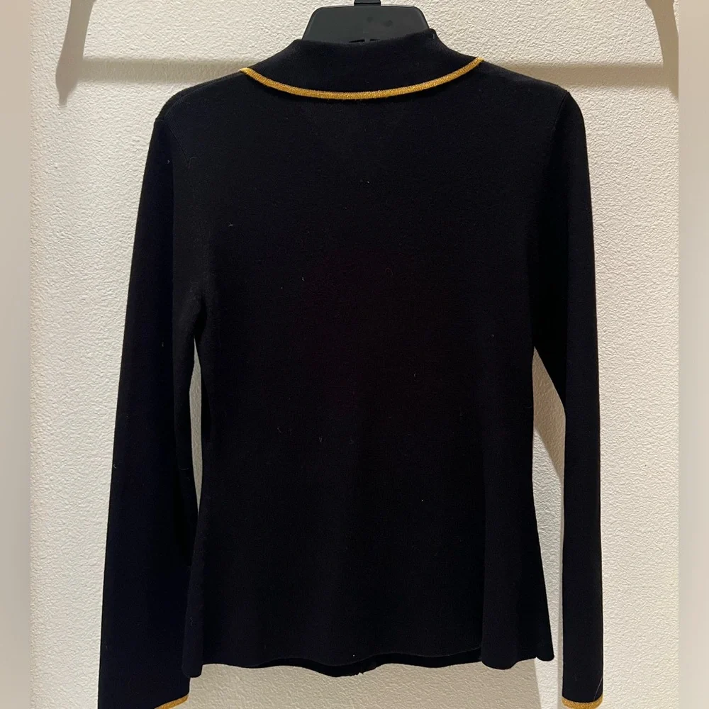 CLEARANCE NWOT Boston Proper W Medium Metallic Gold Design Zip Collared Sweater! - Picture 4 of 9